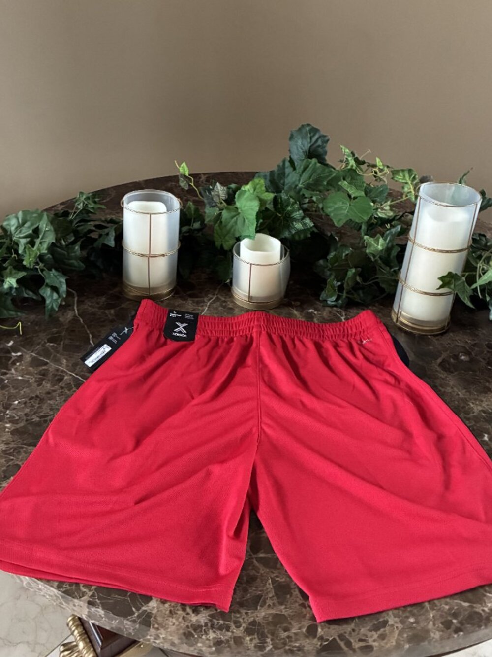 Mens  Xersion Red Basketball Shorts, Quick Dri, Tie waste, Large 10" Seam, Reg